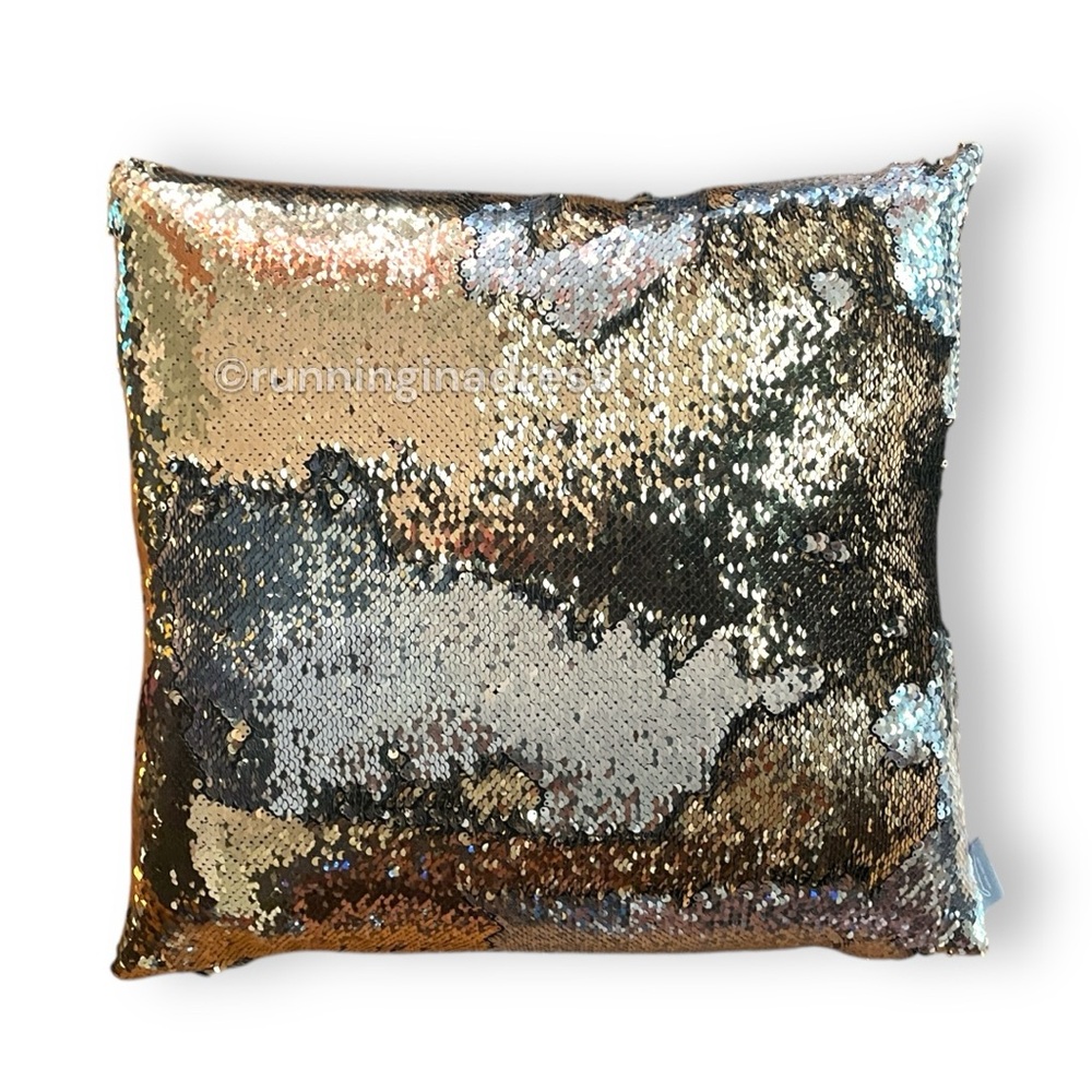 New Aviva Stanoff Mermaid Down Throw Pillow In Sequined Gold & Silver 20 x 20